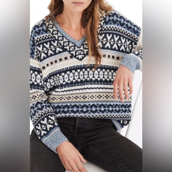Madewell Forrest Fair Isle V-Neck Sweater Size Small - Picture 1 of 7